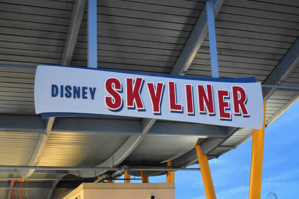 Disney Skyliner sign at Disney's Pop Century Resort