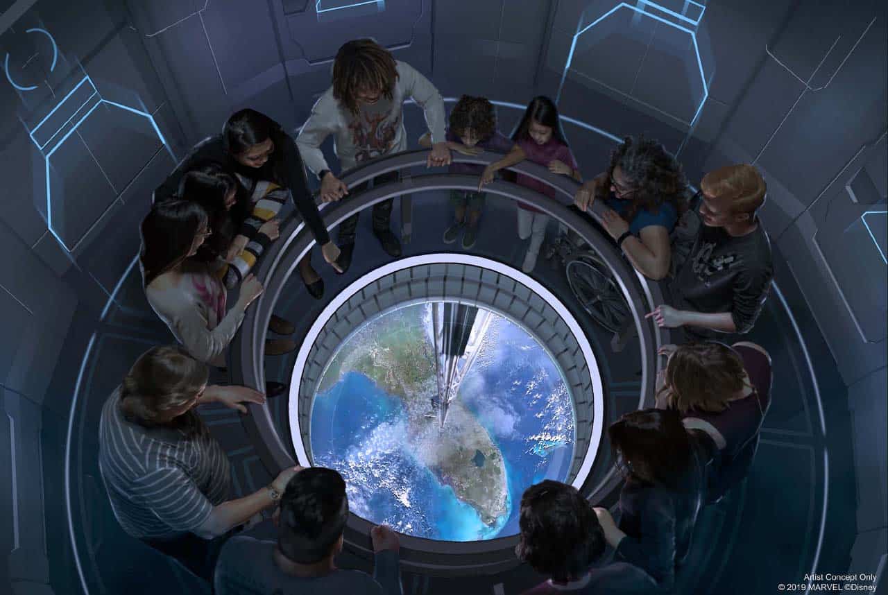 Guests will travel to space in a space elevator 220 miles above Earth to dine at the new Space 220 restaurant.