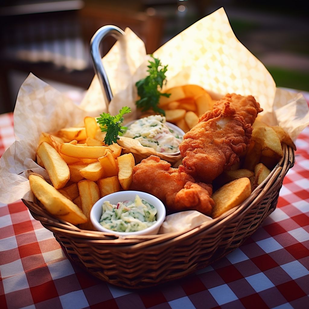 Fish and chips basket from Columbia Harbour House in Liberty Square